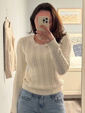 H&M Cable Knit Crew Neck Cream Sweater